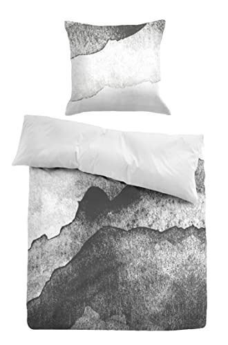TOM TAILOR 0067649 Bettwäsche Garnitur mit Kopfkissenbezug Baumwoll Satin - AQUA 1x 155x220 cm + 1x 80x80 cm, stone