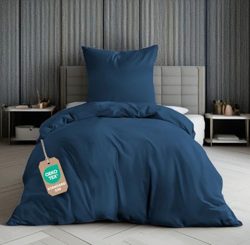 MALIKA Bettwäsche 155x220 Baumwolle Sets, Uni einfarbig, Bettbezug 155 x 220 cm, Kissenbezug 80x80 cm, Renforcé, Oeko-TEX Bettwäsche mit Reißverschluss