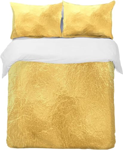 Tizhweqo Gold Bettwäsche 135x200 Schmücken Bettwäsche Set Weiche Mikrofaser 3D Druck Gold Bettbezug Set mit Reißverschluss Bettbezüge und 2 Kissenbezug 80x80 cm B2803