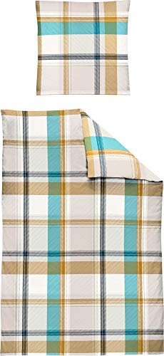Irisette Bettwäsche Mako-Satin braun-Natur-türkis Größe 135x200 cm (80x80 cm)