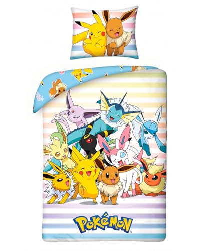 Halantex Pokemon POK322 Wendebettwäsche-Set, Bettbezug 160 x 200 cm und Kissenbezug 70 x 80 cm, Mehrfarbig, 100% Baumwolle