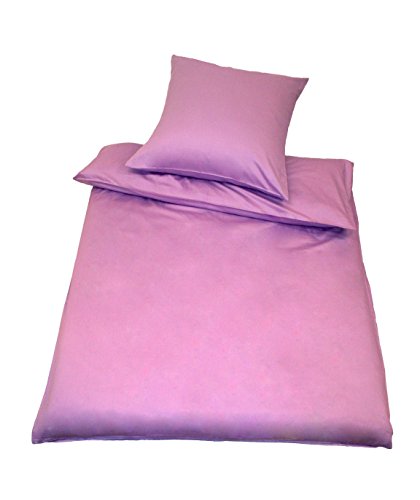 Kinzler B-10004/22 hochwertige Baumwoll-Satin Bettwäsche Uni, modern, 40x80 + 135x200 cm, Flieder