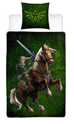 Familando Zelda Bettwäsche Set für Teenager · Kinderbettwäsche 135x200 80x80 cm aus 100% Baumwolle mit Reißverschluss · Motiv mit Link und Triforce Logo