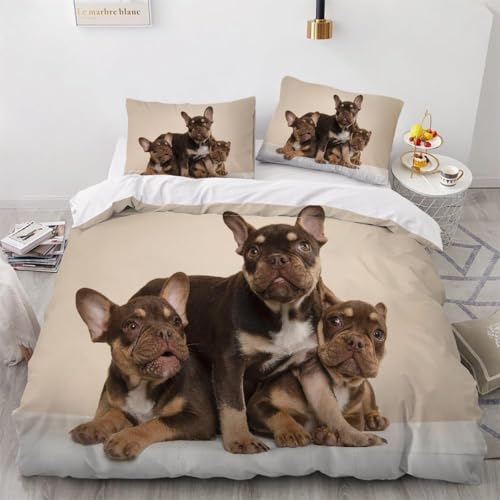Bettwäsche Set Mops Weiche Mikrofaser Bettwäsche 200x200 3D-Druck Bettbezug Niedliche Tiere und Haustiere 3 Teiliger Bettbezüge mit Reißverschluss und 2 Kissenbezüge 80x80 cm B.946