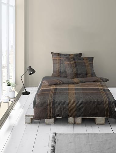 Bierbaum Bettwäsche 4046, Feinbiber, 100% Baumwolle, Designed in Germany, Marone 81, 135x200 + 80x80 cm