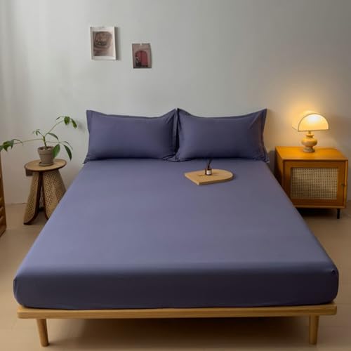 Daesar Spannleintuch 180x220 Baumwolle Violett mit 2 Kissenbezüge 48x74CM, Spannbettlaken Boxspringbett Unifarben Bettwäsche Spannleintuch für Schlafsaal Hotel