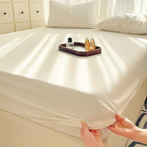 Bishilin Spannbettlaken Baumwolle 150x200 Weiß, Spannleintuch Boxspringbett Unifarben Bettwäsche Spannbettlaken für Topper hohe Matratzen (1 Stück, ohne Kissenbezüge)