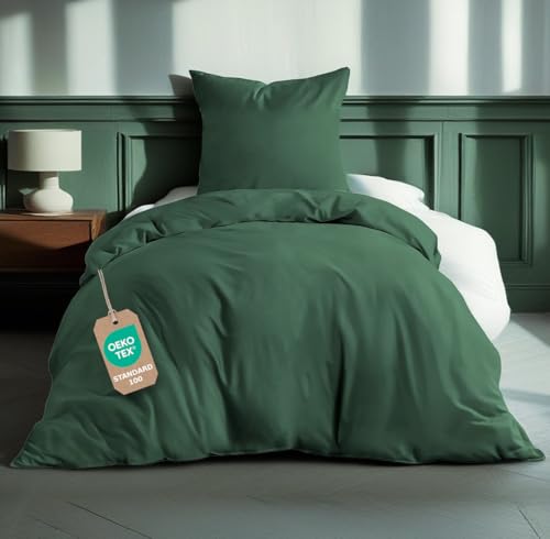 MALIKA Bettwäsche 155x220 Baumwolle Sets, Uni einfarbig, Bettbezug 155 x 220 cm, Kissenbezug 80x80 cm, Renforcé, Oeko-TEX Bettwäsche mit Reißverschluss
