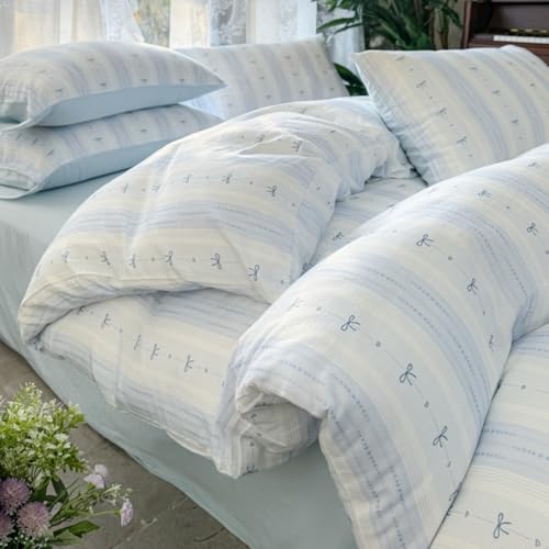 Sedefen Bettwäsche 135x200cm Weiß Blau Gestreift Streifen Wendebettwäsche Set Schleifen Weich Mikrofaser ÖKO-TEX Bettbezug Kinder Mädchen Deckenbezug mit Reißverschluss und 1 Kissenbezug 80x80cm Sedefen Bettwäsche 135x200cm Weiß Blau Gestreift Streifen Wendebettwäsche Set Schleifen Weich Mikrofaser ÖKO-TEX Bettbezug Kinder Mädchen Deckenbezug mit Reißverschluss und 1 Kissenbezug 80x80cm