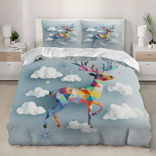 Bettwäsche Sets 180x200 cm Geometrisches Tier Bettbezug Mikrofaser Reißverschluss, Weich Leicht zu reinigen Bettwäsche Hellgrau 3teilig für Kinder Teenager Erwachsene