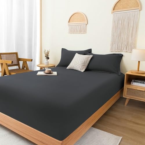 Daesar Spannleintuch Boxspringbett 180x220CM, Spannbettlaken Topper Stoff Unifarben Bettwäsche Spannleintuch Schwarz für Schlafsaal-1 Stück, ohne Kissenbezüge