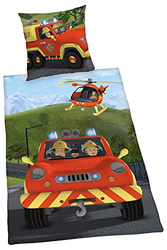 Herding FEUERWEHRMANN SAM Bettwäsche-Set, Wendemotiv, Bettbezug 140 x 200 cm, Kopfkissenbezug 70 x 90 cm, Flanell/Biber