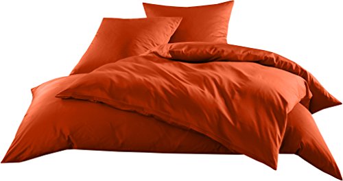 Bettwaesche-mit-Stil Mako-Satin Baumwollsatin Bettwäsche Uni einfarbig zum Kombinieren (Bettbezug 135 cm x 200 cm, Orange) viele Farben & Größen