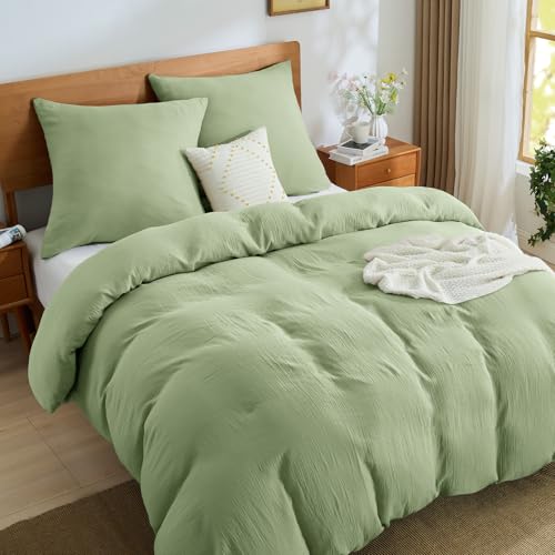 BEDELITE Musselin Bettwäsche 200x220 Baumwolle - ÖKO-TEX Bettwäsche-Sets Grün 3teilig mit Reißverschluss, Bettbezug Hellgrün 220x200 mit 2 Kissenbezüge 80x80 cm, weiche und atmungsaktiv