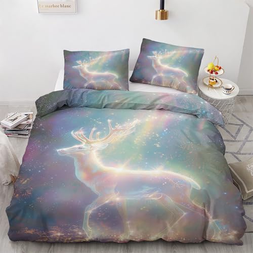 ZyxMehtic REH Bettwäsche 135x200 Fantasie Hirsch Bettwäsche Set 2teilig, Weich & Bügelfrei Wilde Tiere Bettbezug Mikrofaser Wende Bettwäsche mit 1 Kissenbezüg 80x80 cm und Reißverschluss