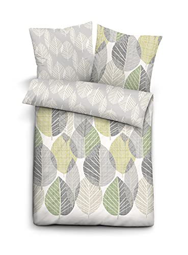 biberna 0004168 Bettwäsche Garnitur mit Kopfkissenbezug Komfort-Feinbiber 1x 135x200 cm + 1x 80x80 cm, pistaziengrün