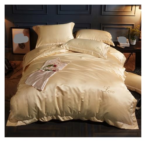 Bettset, 4-teilig, Bettwäsche, Bettbezug-Sets, Satin-Seiden-Feeling, Bettwäsche-Set, Einzelbett, Doppelbett, Bettbezug, einfarbig, Bettwäsche (Grün, 200 x 230 cm) (Gelb 200 x 230 cm)