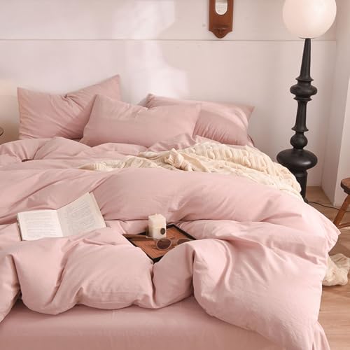 Covebett Bettwäsche 200x200 Rosa Uni Einfarbig Modern Bettbezug Set 3 Teilig Pink Rosa Weiche Atmungsaktiv Mikrofaser Renforcé Bettwäsche-Sets mit Reißverschluss und Kissenbezüge 80x80 cm