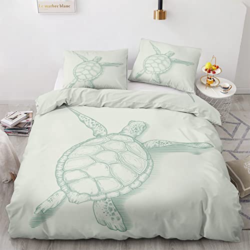 VOSILE Meeresschildkröte Bettwäsche 200x200, Maritimes Thema Muster - Weiche Microfaser Bettwäsche-Sets 3 Teilig - 1 Bettbezug mit Reißverschluss + 2 Kissenbezug 80x80 cm