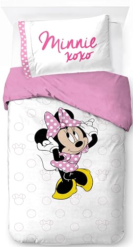 Jay Franco Disney Minnie Mouse 100% Baumwolle Einzelbett-Bettbezug-Set – Enthält Kissenbezug 50 x 70 cm