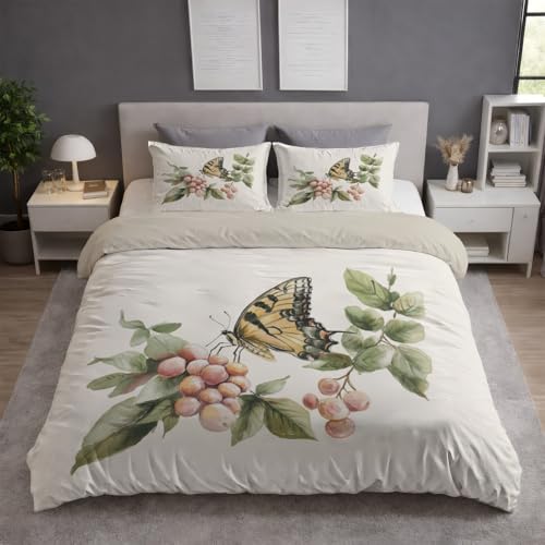 Bettwäsche 135 x 200 cm 2teilig Khaki - Bettbezug 135 x 200 cm 2teilig Set mit Kissenbezüge 80x80 cm Atmungsaktiv Leicht Anti-Pilling bettwäsche mit Reißverschluss Orientalisch Tiere Schmetterling