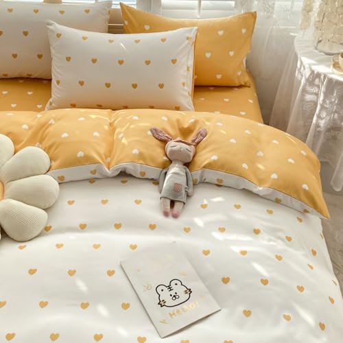 Freyamy Bettwäsche 135x200cm 2teilig Weiß Gelb Herz Mädchen Bettwaren-Sets Romantisch Liebe Wendebettwäsche 100% Microfaser Liebesmotiv Bettbezug mit Reißverschluss und Kissenbezug 80x80cm Freyamy Bettwäsche 135x200cm 2teilig Weiß Gelb Herz Mädchen Bettwaren-Sets Romantisch Liebe Wendebettwäsche 100% Microfaser Liebesmotiv Bettbezug mit Reißverschluss und Kissenbezug 80x80cm