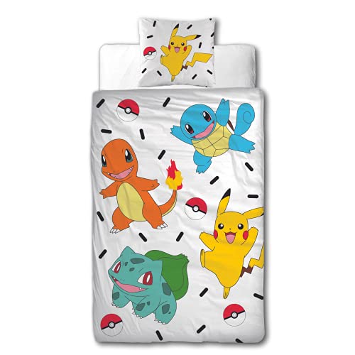 Bettwäsche Pokemon 135x200 + 80x80 · Pokémon Pikachu & Friends Game · 100% Baumwolle · 2 teilig Teenager Kinder-Bettwäsche