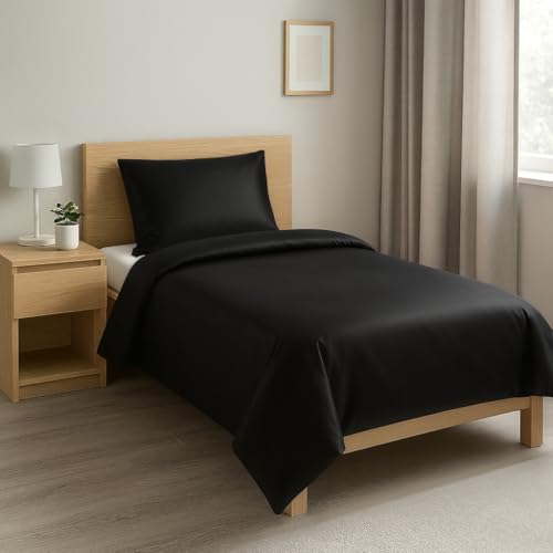 COFI 1453 IM Trading Mikrofaser Bettwäsche Set, Schwarz, 135x200 cm Bettbezug mit 80x80 cm Kissenbezug, Atmungsaktiv, Feuchtigkeitsregulierend, mit Reißverschluss