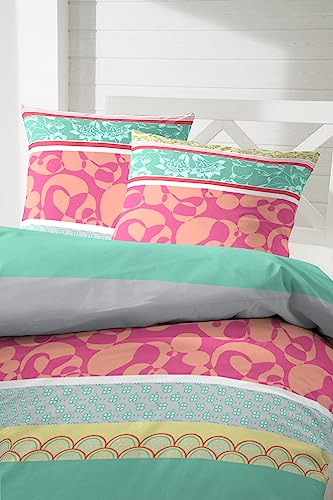 Primera Renforce Bettwäsche 155x220 Streifen Ranken pink grün gelb 123091-25