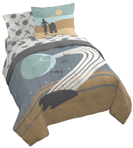Jay Franco Star Wars Queen-Size-Bettdecken-Set , 7-teilig, inkl. Bettlaken-Set und Kissenbezügen, superweiche, gemütliche Bettwäsche mit Todesstern und Millennium Falke