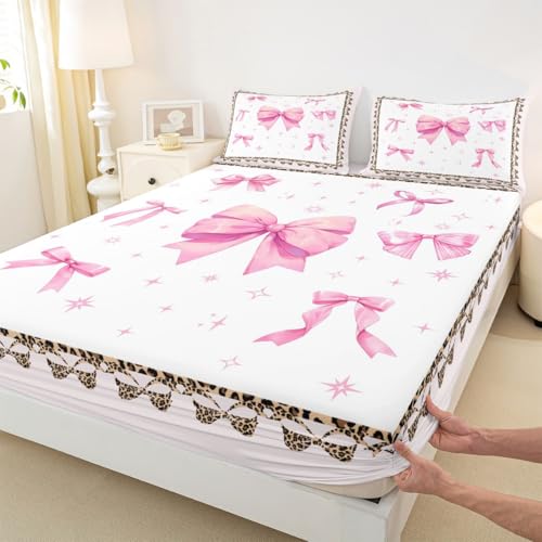 Bowknot Einbaublech L Größe Niedliche Krawatte Leopard Bettdeckung 2pcs Ästhetische Träumende Prinzessin Bettwäsche Set für Erwachsene