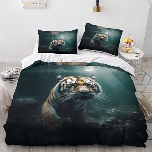 Zbeiba Tiger 3D Muster Bettwäsche 135x200cm Bettbezug Set Atmungsaktive Angenehme Bettbezug und 2 Kissenbezug 80x80cm 3 teilig,#13,Bettbezug Mit Reißverschluss Für Erwachsene Teenager Kinder