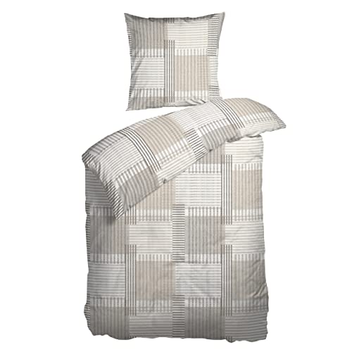 Arctic Bettwäsche 135x200 Renforce I Bettbezug aus 100% Baumwolle mit Oeko-Tex Standard 100 I Bettzeug 2tlg., inkl. Kissenbezug 80x80 I Nordisches Design aus Dänemark, beige-kariert