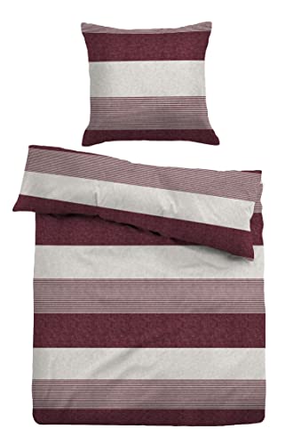 TOM TAILOR 0849790 Bettwäsche Garnitur mit Kopfkissenbezug Melange-Flanell - Gradual Stripes 1x 155x200 cm + 80x80, Cherry red, 0849790/811/001