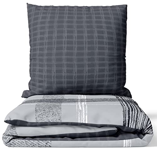 Leonado Vicenti Bettwäsche Baumwolle Grau Gestreift Set Schlafzimmer Garnitur Wendebettwäsche Streifen Bezug Decke mit Reißverschluss, 2teilig, 135x200 cm Leonado Vicenti Bettwäsche Baumwolle Grau Gestreift Set Schlafzimmer Garnitur Wendebettwäsche Streifen Bezug Decke mit Reißverschluss, 2teilig, 135x200 cm