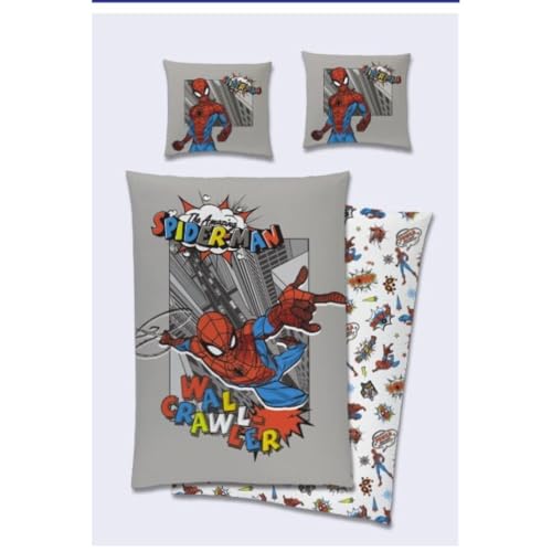 Aymax Bettwäsche Spider-Man Wall Crawler – 100 % Baumwolle – Bettbezug wendbar 140 x 200 cm + Kissenbezug 65 x 65 cm, grau