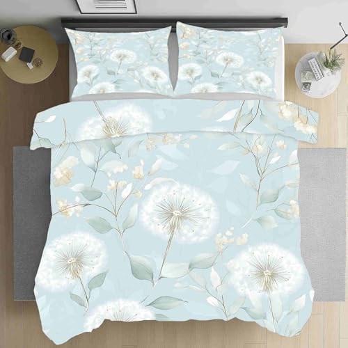 Dppyuxa Geblümt Pusteblume Bettbezug 155x220 Botanisch Blume Microfaser Weich Bügelfreie Bettwäsche Set Frühling Blatt Deckenbezug Weich 2 Kissenbezüge 80x80 mit Reißverschluss