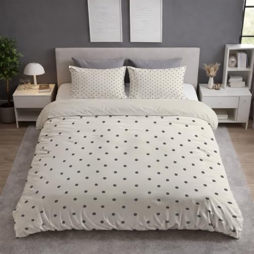 Generisch Bettwäsche 140x200 Set - Mikrofaser Bettbezug 140x200 cm mit 1 Kissenbezug 80x80 cm, Wendebettwäsche, ultraweich und hautfreundlich, Beige, Minimalistisch Raster Punkte