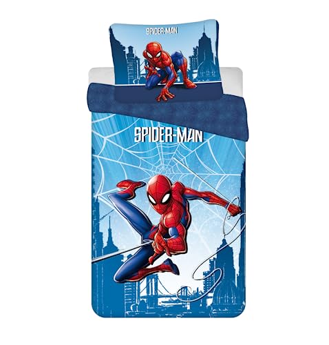 Bettwäsche – 2-teilig – für Kinder – Bettbezug – wendbar – 140 x 200 cm – Kissenbezug – 70 x 90 cm – 100 % Baumwolle – Blau – Spiderman – Jungen – Marvel