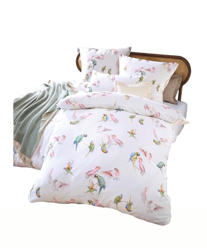 Pfeiler WÄSCHE MANUFAKTUR Luxus Bettwäsche – Mako Satin Bettwäsche Set 135x200 oder 155x220+ Kissen 80x80 – Made in Germany, allergikergeeignet, mit Reißverschluss (135x200+80x80, exotische Vögel)