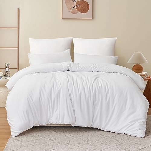 RUIKASI Bettwäsche 200x220 3teilig Weiß - Weiss Mikrofaser Bettwäsche-Sets Oeko-TEX, Bettbezüge 200 x 220cm + 2 Kissenbezüge 80x80cm mit Reißverschluss, Weich und Bügelfrei