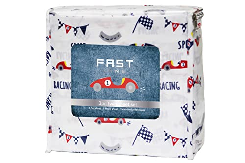 LITTLE CELEBRITY 3-teiliges Mikrofaser-Bettwäsche-Se t für Doppelbett, Fast Lane – inklusive Kissenbezug, Bettlaken und Spannbetttuch, weich, langlebig und leicht, pflegeleicht, lustige Designs, ideal
