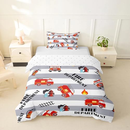 Homemissing Kinder Feuerwehr Drucken Bettwäsche Set 135x200cm für Jungen Mädchen Feuerwehrmaschine Bettbezug Set Feuerwehr Werkzeuge Dekor Bettwäsche-Set Raum Dekor Ultra Weich 2 Stück