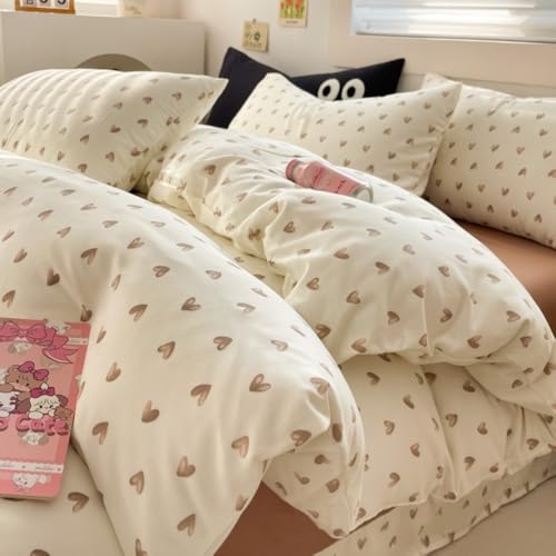 Nayoroom Bettwäsche 200x200 Beige Braun Herzchen Bettbezug Set 3 Teilig Kuschelig Herzen Aesthetic Cute Herz Renforce Microfaser Mädchen Deckenbezug mit Reißverschluss und 2 Kissenbezüge 80x80 cm