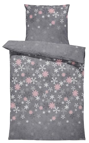 Leonado Vicenti Winter Bettwäsche Thermo Fleece Flausch Kuschelig Warme Garnitur Bettbezüge Set, Größe:2 teilig 135x200 cm, Farbe:Kristall grau