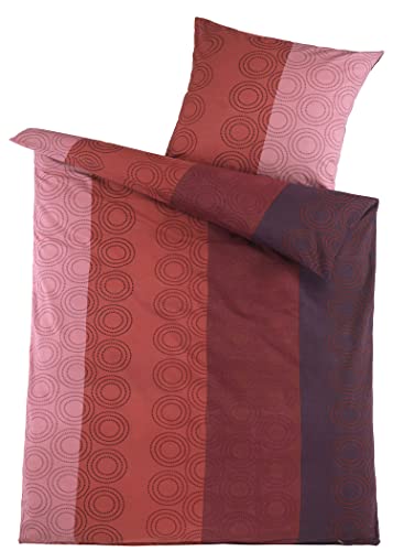 KH-Haushaltshandel 2-TLG. Biber Winter Bettwäsche, 135 x 200 + 80x80cm, 100% Baumwolle, lila Terra Flieder Streifen(W398800)