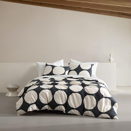 MARIMEKKO - Bettwäsche-Set für King-Size-Betten, Bio-Baumwolle, mit passenden Kissenbezügen, mutige und Moderne Wohnkultur, GOTS-Zertifiziert (Kivet Grey, King)