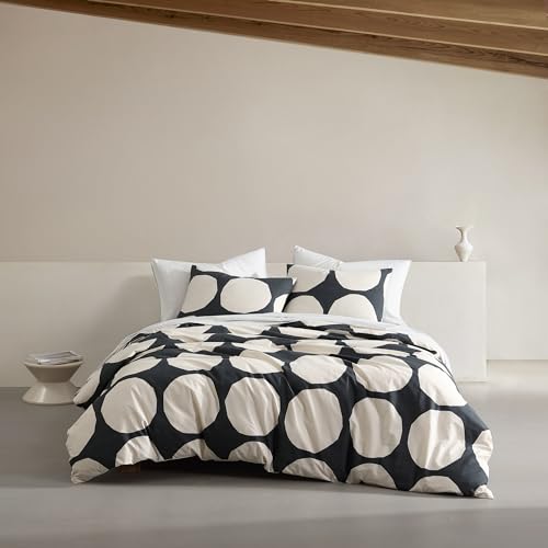 MARIMEKKO - Queen-Bettbezug-Set, Bio-Baumwolle Bettwäsche mit passenden Kissenbezügen, mutige und Moderne Wohnkultur, GOTS-Zertifiziert (Kivet Grey, Queen)