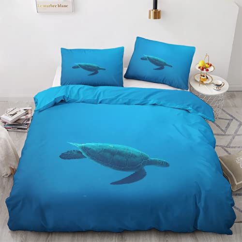 VOSILE Bettwäsche 200x220 Meeresschildkröte - Maritimes Thema Muster, Weiche Mikrofaser Bettbezug Set 3teilig - Bettdeckenbezug mit Reißverschluss und 2 mal 80x80 cm Kopfkissenbezug