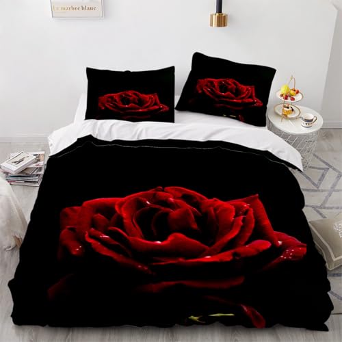 Generisch 3D Rosen Bettwäsche 135x200 cm 2teilig Blumen Bettbezug mit Reißverschluss 100% Mikrofaser Leicht Atmungsaktive Bettwaren Set mit Kissenbezüge 80x80?Muster 57-12?